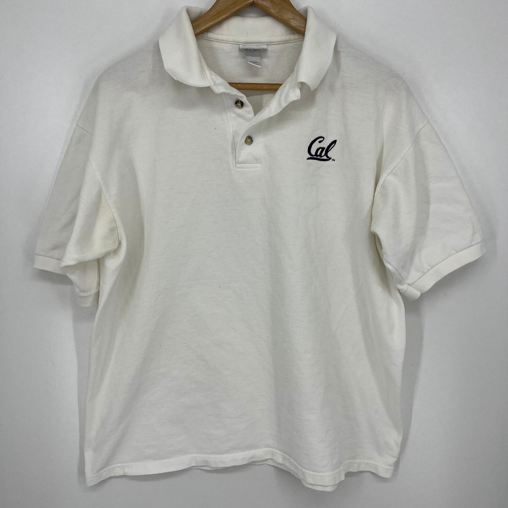 Cotton Deluxe by Anvil Mens Cal UC Berkeley Polo Shirt White Large L 100% Cotton
